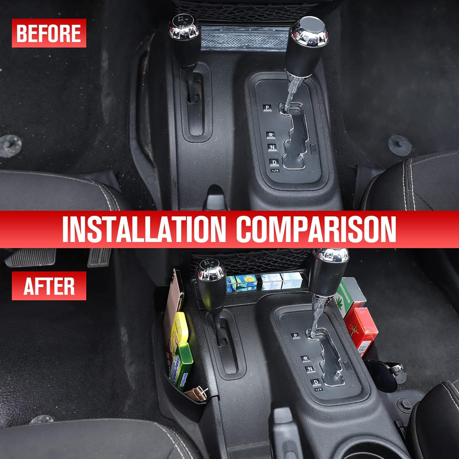 Jecar JK Storage Box Gear Tray Auto Transmission Storage Organizer Interior Accessories for Jeep Wrangler 2011-2018 JK JKU, Black image number 6