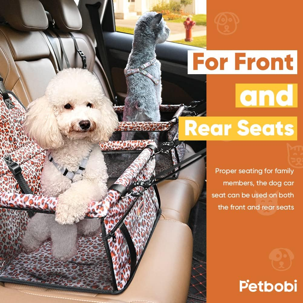 Petbobi Small Dog Car Seat, Dog Car Booster Seat for Small Medium Dogs 5-15 Lbs, Foldable Front Seat Safety with Sturdy PVC Tube Frame, Breathable Mesh, Leopard Print - Black Foot Print image number 7