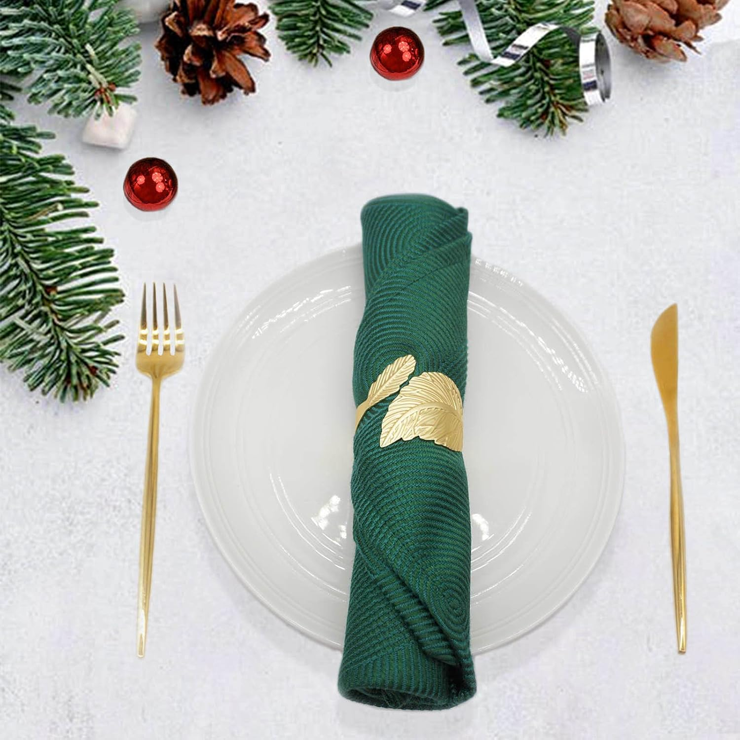 Gold Leaf Napkin Rings Set of 6, Leaves Napkin Rings for Table Setting, Metal Leaf Napkin Holder Rings for Holiday Party,Wedding, Banquet, Formal or Casual Dinning Table Decor (Gold)