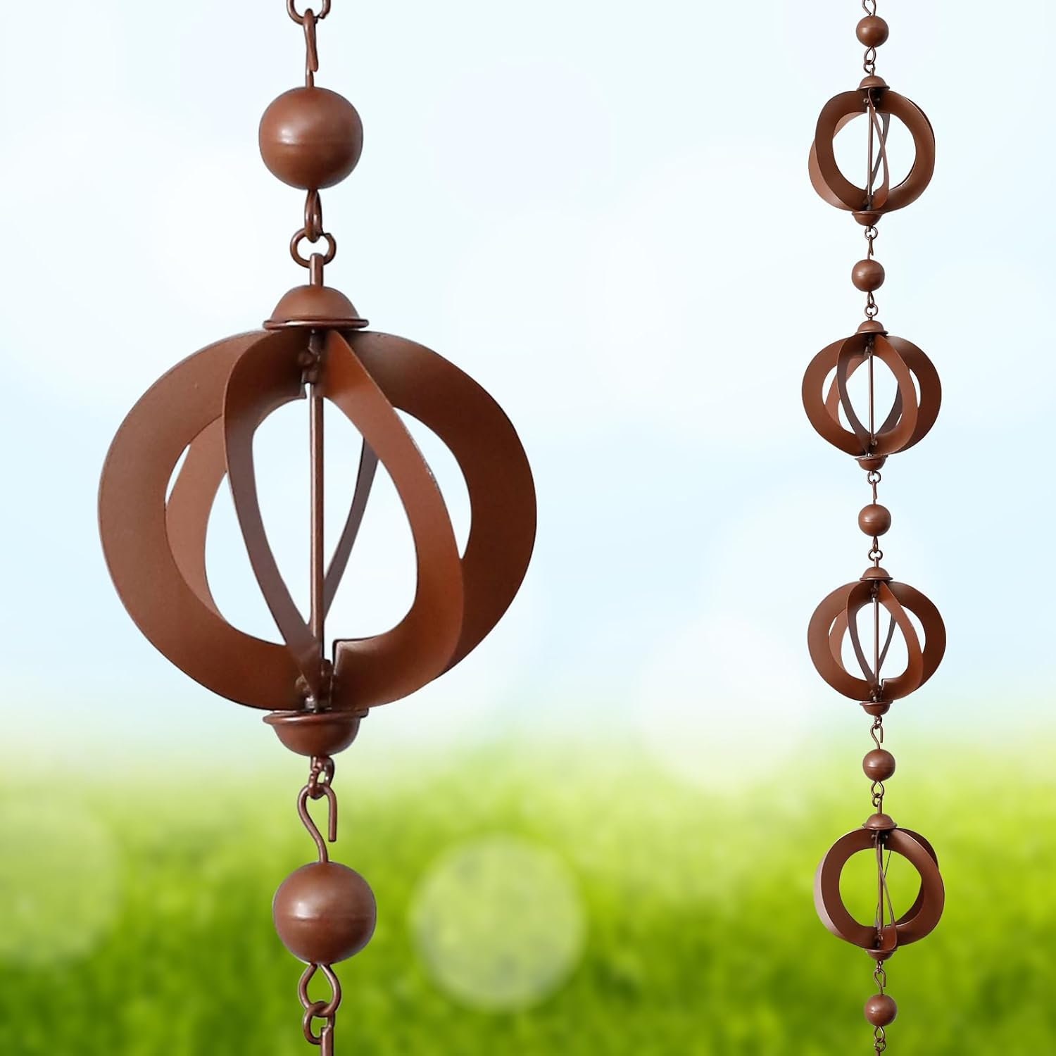 3.6 FT Rain Chain Decorative Iron Rain Gutter Chains Functional Replacement Downspout Chain Outdoor Rain Chains for Gutters Hanging Gutter Chain for Patio Yard image number 2