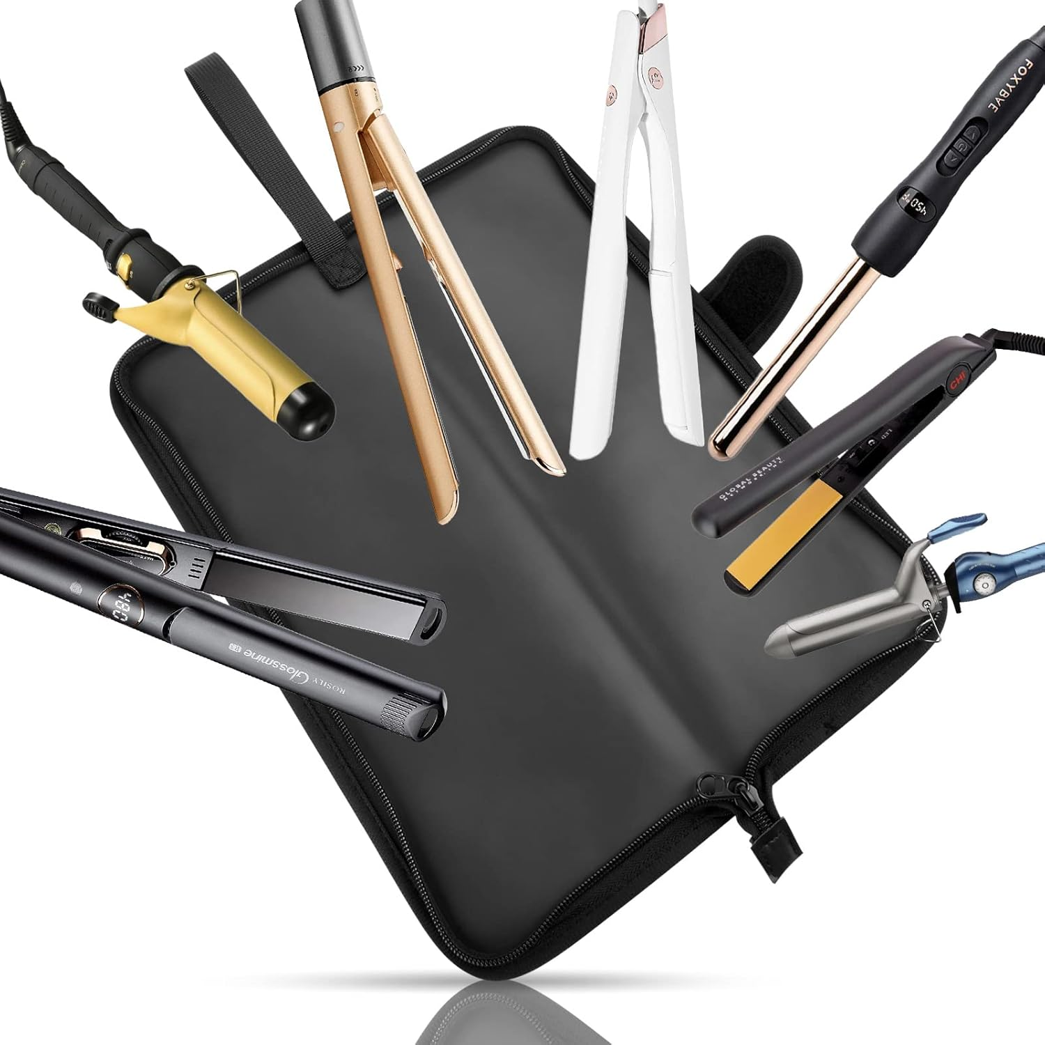 Heat Resistant Flat Iron Case, Portable Hair Straightener Pouch, Curling Iron Neoprene Cover with Silicone Mat for Hair Styling Tools 13 X 5 Inches (Black) - Hair Tool Styling image number 2