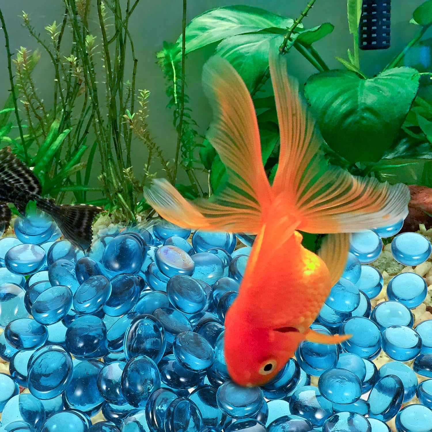 PLAFOPE 16-19Mm Light Blue Fire Pit Rocks Fire-Resistant Glass Gravel 1Kg Bag for Fireplace Decoration and Aquarium Stone Decor image number 2