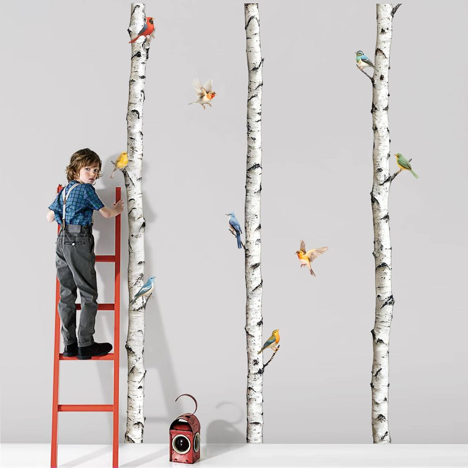 95" Tall Birch Tree Wall Decals 3 White Aspen Trees Flying Birds Wall Stickers Peel and Stick Birch Trunk Wall Art Decor for Bedroom Living Room Kitchen Sofa TV Backdrop Wall Decoration image number 3