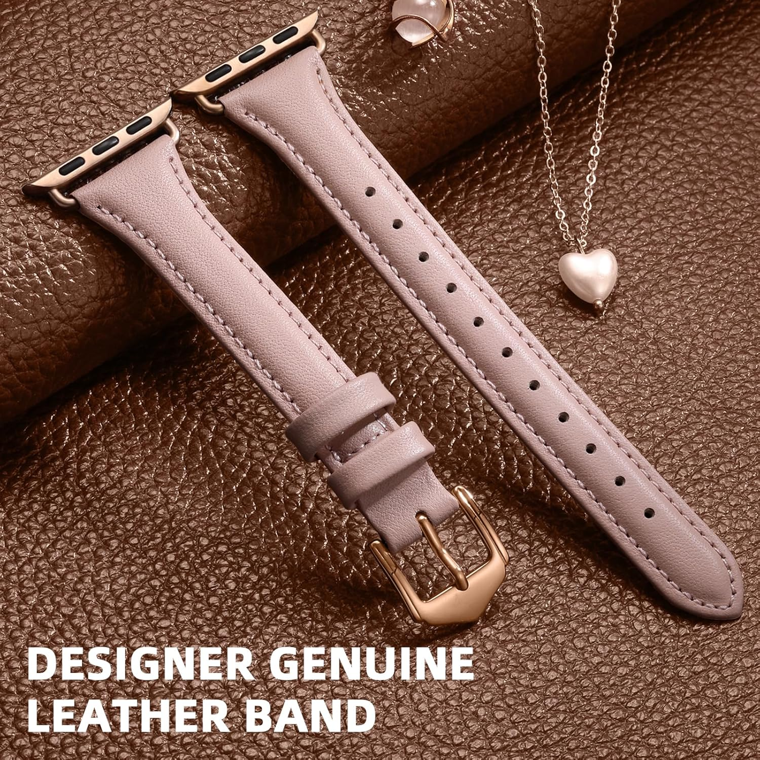 Getino Slim Leather Band Compatible with Apple Watch Bands for Women 40Mm 38Mm 41Mm 42Mm 44Mm 46Mm 45Mm 49Mm, Top Grain Genuine Leather Wristband for Iwatch Band Series 10 9 8 7 6 5 4 3 2 1 SE image number 1