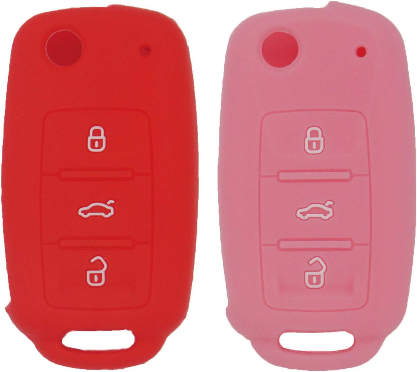 Lemsa 2Pcs Rubber 3 Buttons Flip Key Fob Cover Case Remote Keyless Protector Bag Holder Compatible Withvw Volkswagen Jetta GTI Passat Golf Tiguan Touareg Beetle, Red/Pink image number 6