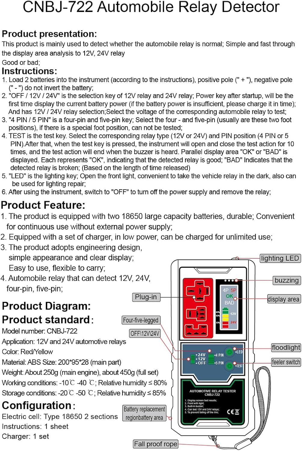 Domary 12V 24V Automotive Electronic Relay Tester Car Battery Checker LED Indicator Light Car Relay Tester Auto Diagnostic Tools image number 2