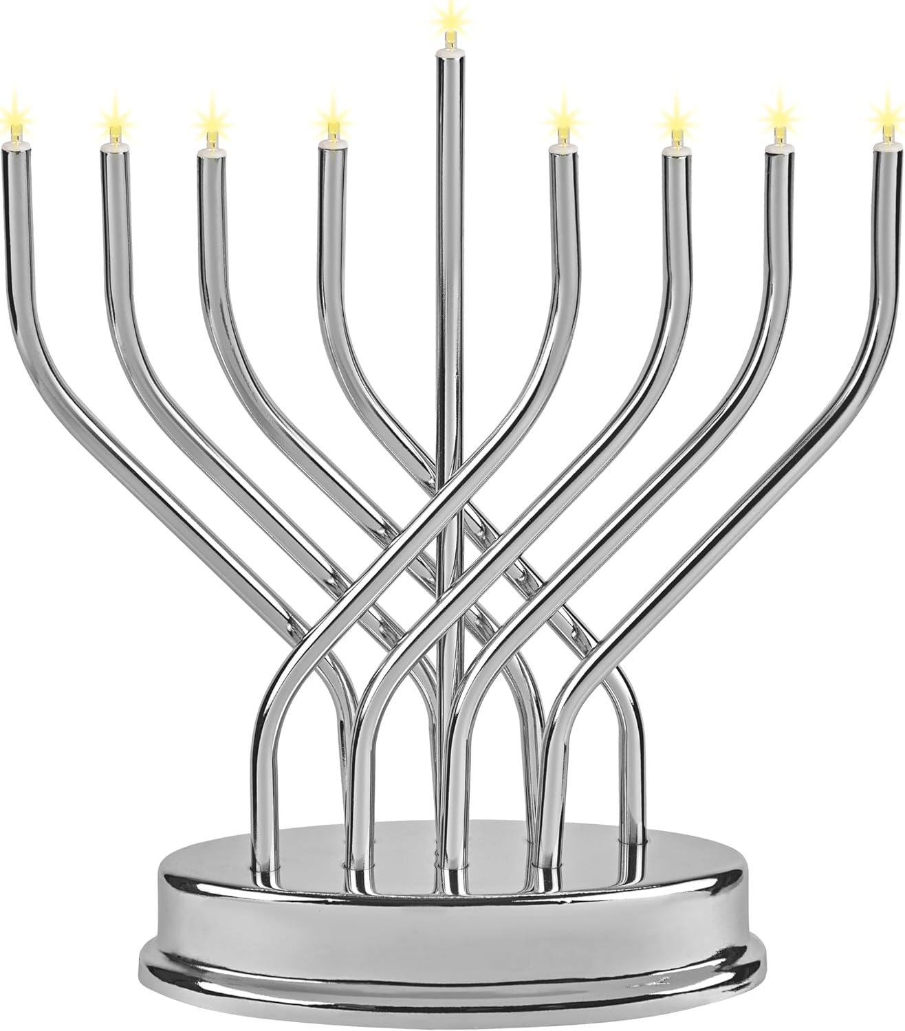 Traditional Hanukkah Electric Menorah Low Voltage Hanukkiah with LED Bulbs Contemporary Metal Electronic Chanukiah Battery Powered Chanukah Lights by Aviv Judaica (Shiny Gold/Brass)
