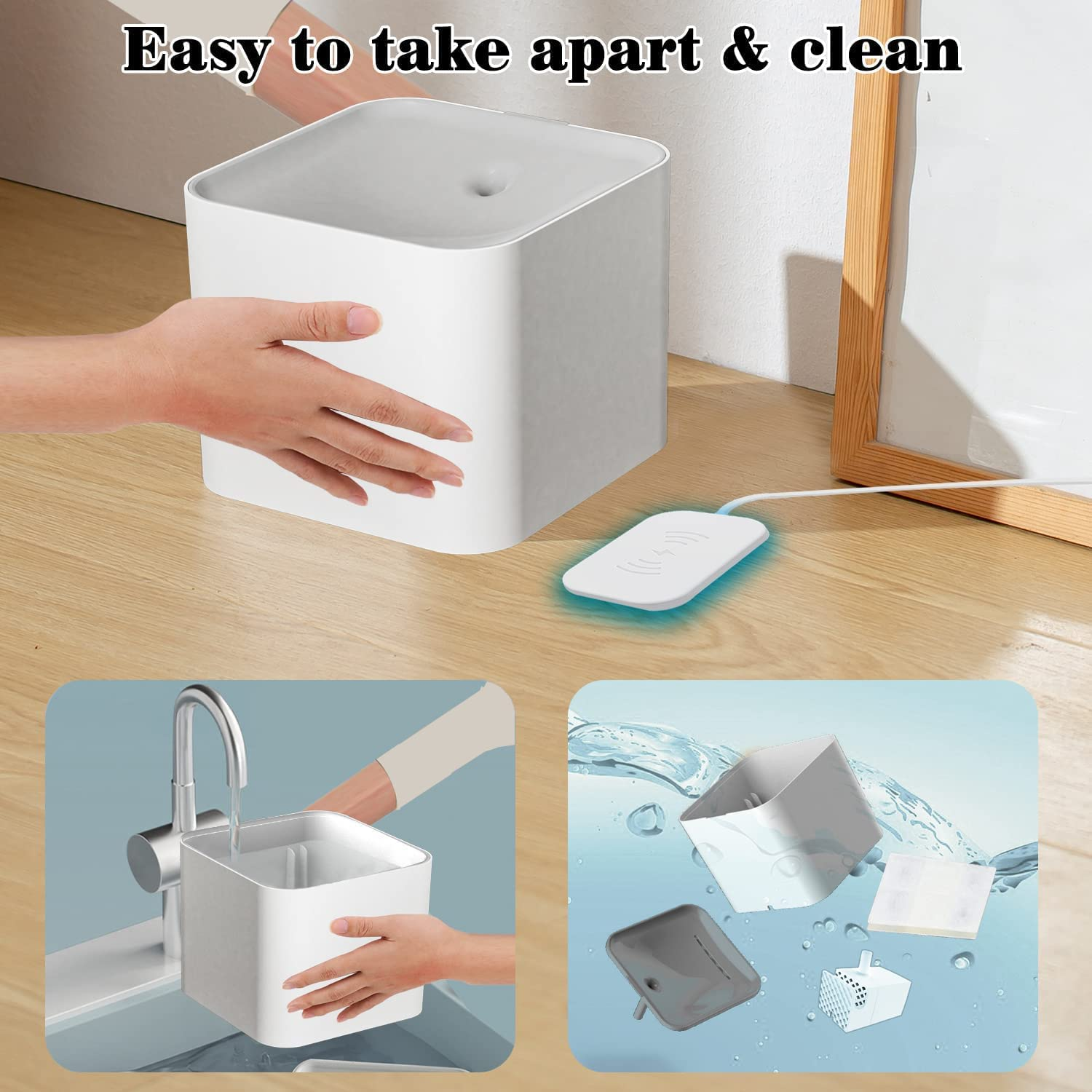 Pet Water Fountain, Kakeyrun Pet Water Dispenser Automatic Pet Drinking Fountain with Wireless Pump, Super Quiet Dispenser for Cats Kitty Dogs Multiple Pets 67 Oz/2L