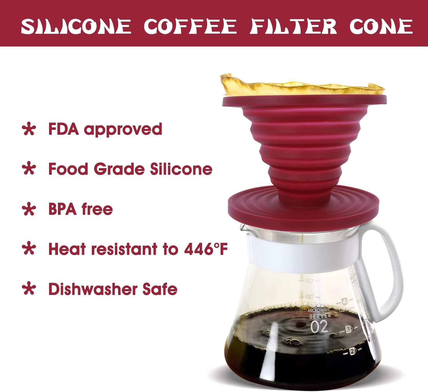Prasacco Pour over Coffee Maker Collapsible Pour over Coffee Dripper Portable Camping Coffee Maker Reusable Silicone Pour over Coffee Filter for Backpacking Camping Home Office image number 4