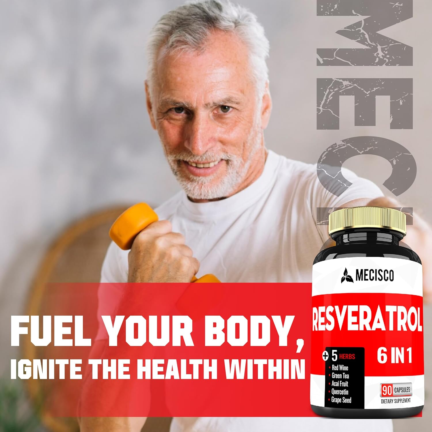 6In1 Resveratrol Supplement 35000Mg - Super Formula with Green Tea, Grape Seed, Acai Fruit, Quercetin & Red Wine - Support Mind, Heart Health & Immune System - 90 Capsules image number 6