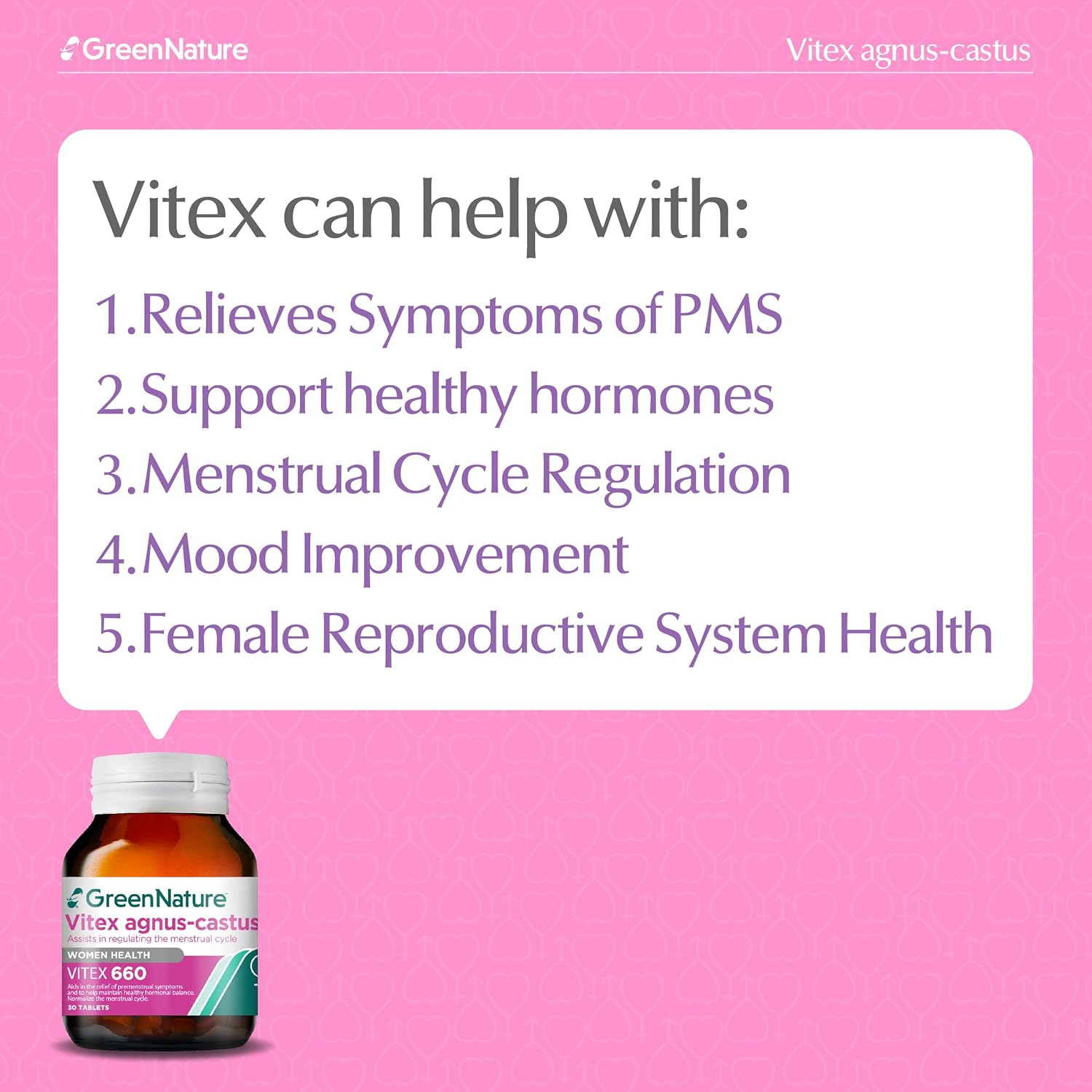 Green Nature Vitex Agnus Castus 660Mg, Chaste Berry, Female Hormonal Balance, PMS and Menopause Symptom Relief, Fertility Support, Cycle Regulation, Microencapsulated Ingredients for Maximum Potency - TGA ARTG Listed image number 3