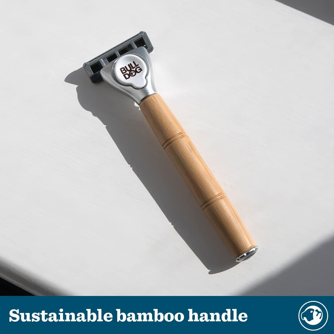 BULLDOG Skincare for Men - Sensitive Bamboo Razor | Reduce Irritation | Recycled Packaging | Lubricating Lube Strip with Baobab | 1 Bamboo Handle and 2 Replacment Blades image number 1