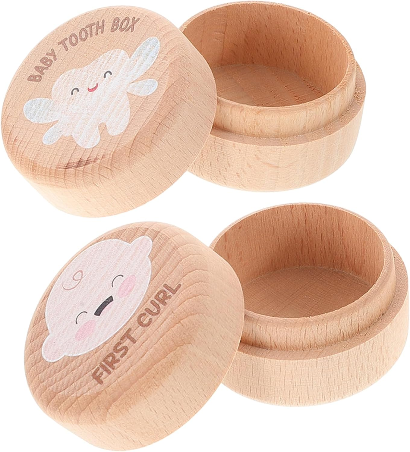 Sosoport Wooden Baby Tooth Keepsake Box Toddler Teeth Collection Container Boys Girls Newborn Memory Case 2Pcs Set Souvenir image number 1
