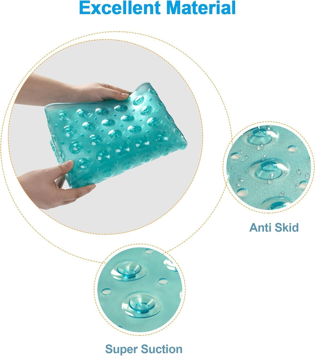 Mumoo Bear Bath Tub Mat, 40 X 16 Inches Non-Slip Shower Mats with Suction Cups and Drain Holes, Bathtub Mats Shower Stall Mats Machine Washable, Clear Green - Clear Blue image number 4