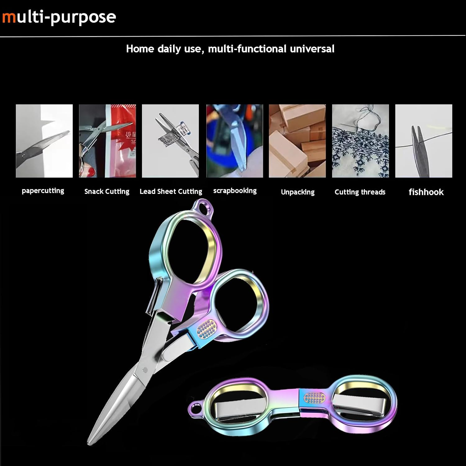 Folding Safety Scissors, 2 PCS Portable Keychain Travel, Stainless Steel Retractable Pocket, Mini Compact Craft for Home, Office, Outdoor, Sewing Sharp image number 5