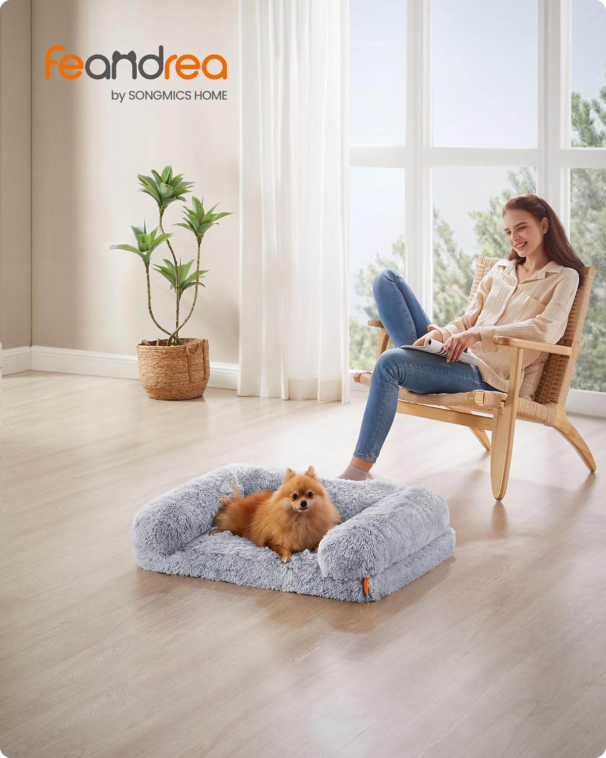 Feandrea Fluffyhug PGW231G01V1 Medium Dog Bed, Dog Mat for Miniature Dogs, Small Dogs, Dog Sofa Convoluted Foam, Removable and Washable Cover, 76 X 58 X 19 Cm, Ombre Grey image number 1