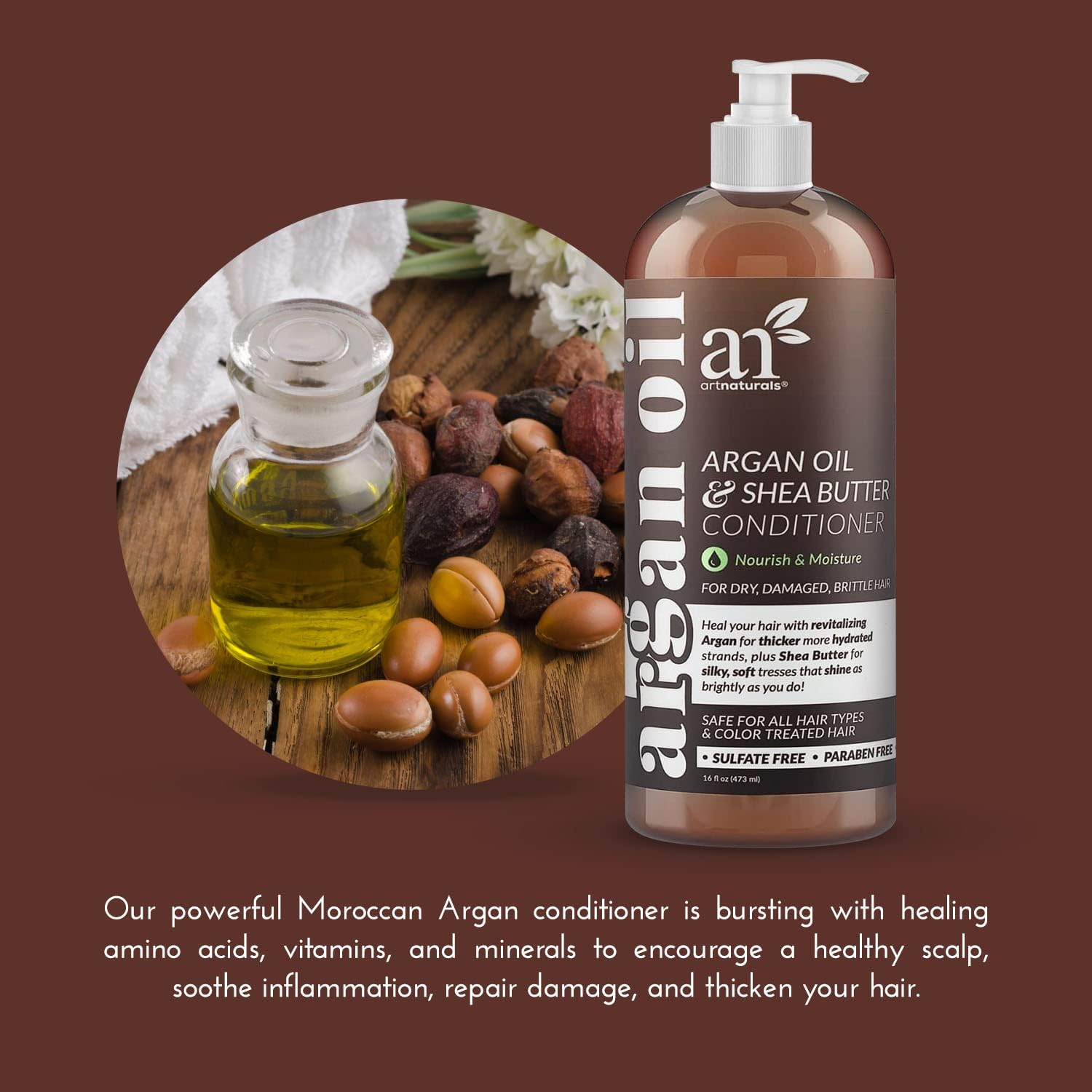 Artnaturals Argan Oil Hair Conditioner - (16 Fl Oz / 473Ml) - Sulfate Free - Treatment for Damaged and Dry Hair - for All Hair Types - Safe for Color Treated Hair image number 3