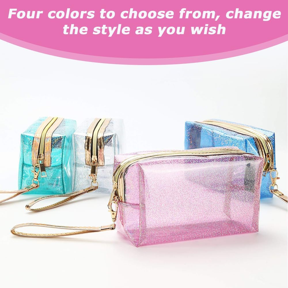 MOTRAIN 4-Pack Clear PVC Zippered Toiletry Bags with Handle Straps, Waterproof Cosmetic & Makeup Travel Organizer for Bathroom, Vacation & Storage image number 6