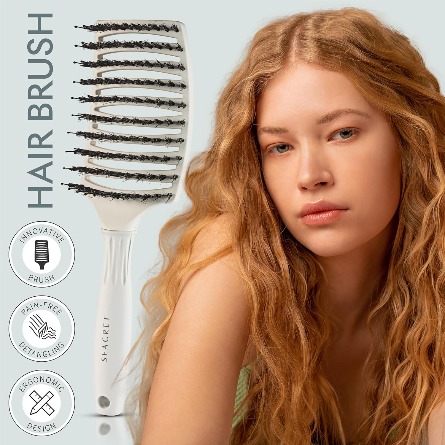SEACRET Flexi Pro Styling Detangling Hair Brush, Ergonomic Detangling Brush for Curly & All Hair Types, Soft Bristles for Gentle Care, Prevents Breakage, Vented Design for Faster Drying image number 2