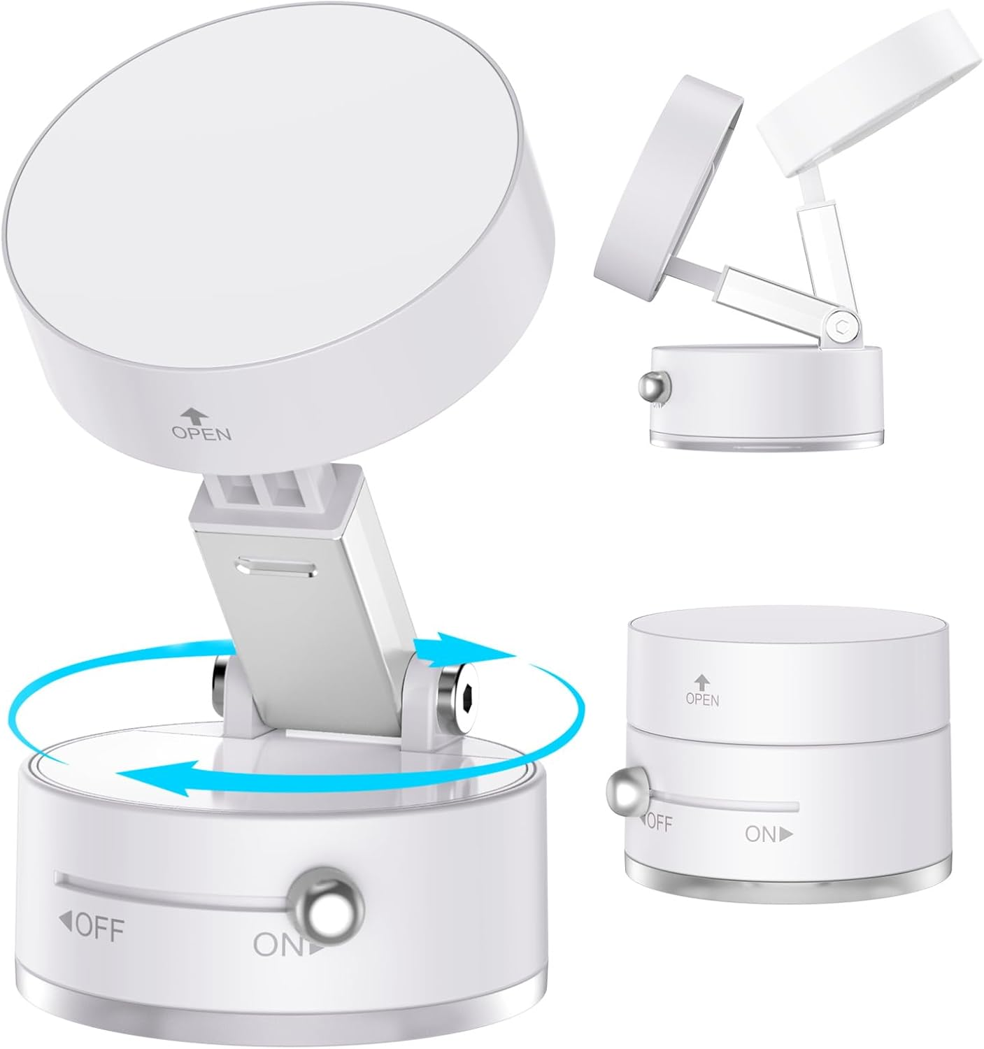 VENINGO Magnetic Vacuum Car Phone Holder, 360&deg; Rotatable Foldable and Retractable Double-Sided Suction Cell Phone Stand Dashboard Mount for Car/Kitchen/Office Mirror Mount Fit All Smartphones, White image number 4