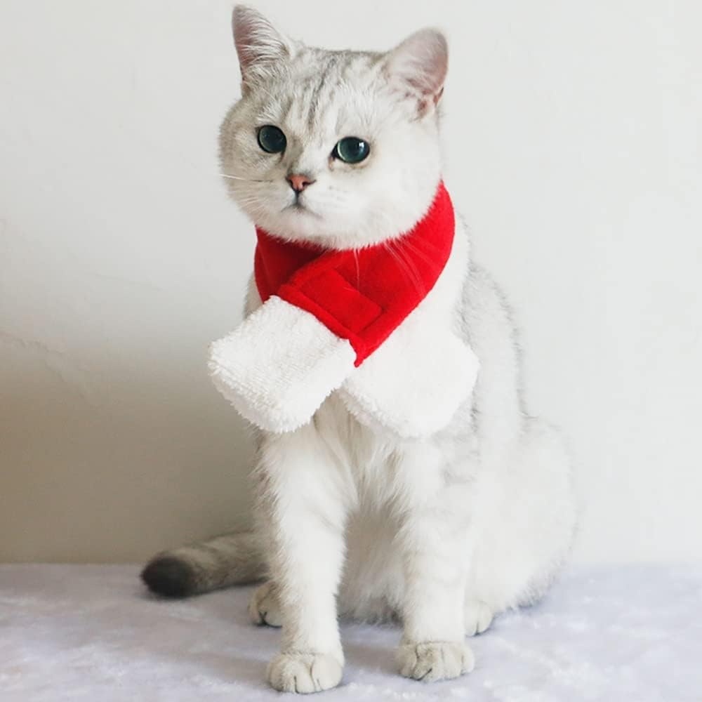 XIMISHOP Pack of 2 Christmas Cat Dog Costume with Red Christmas Hat and Scarf Decoration Christmas Costume Cat Clothing Dog Clothing for Christmas Outfit Cosplay Party image number 2