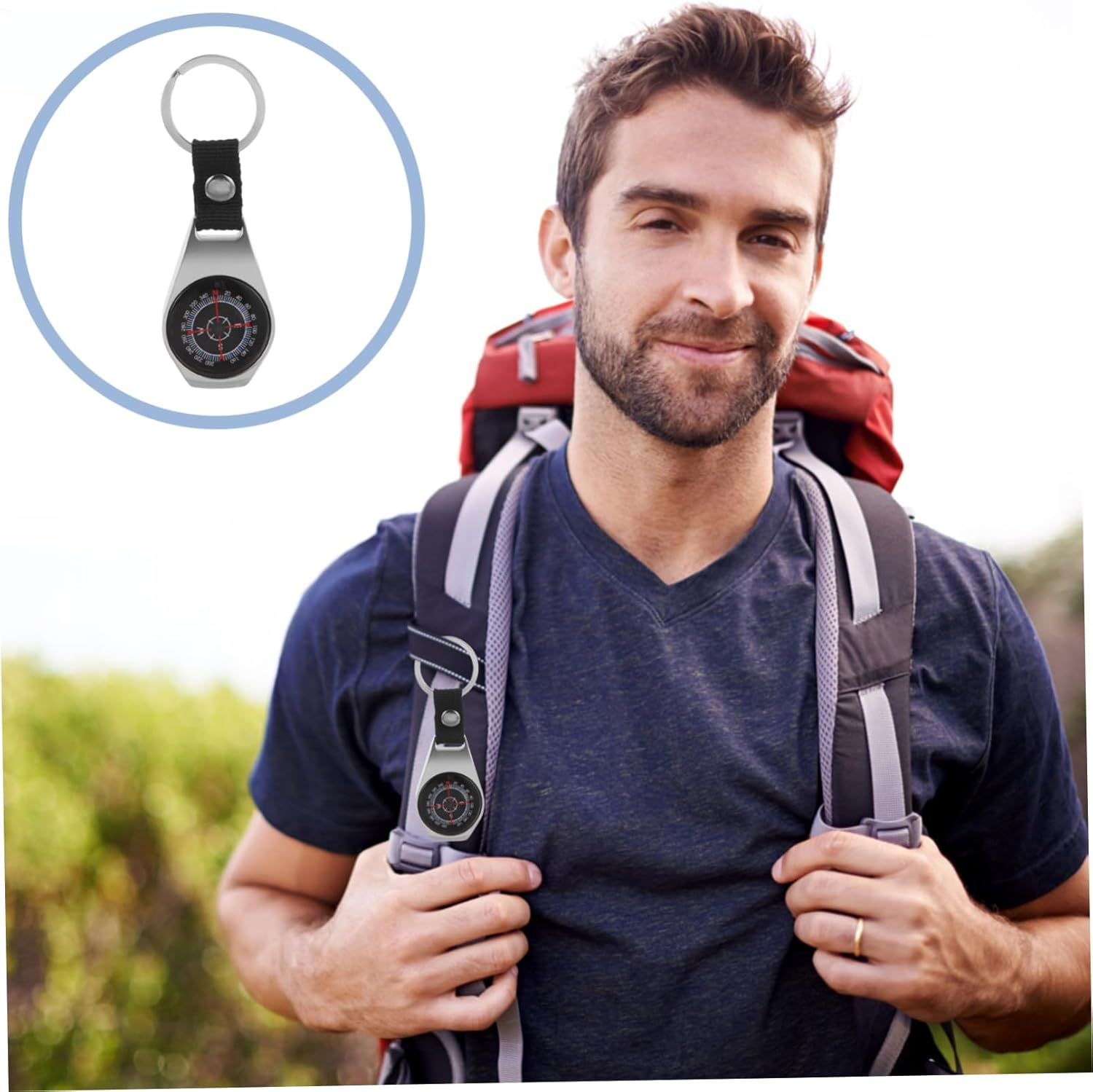 Abaodam 2Pcs Compass Keychain Outdoor Accessory for Hiking Survival Compass Ring for Keychains image number 6