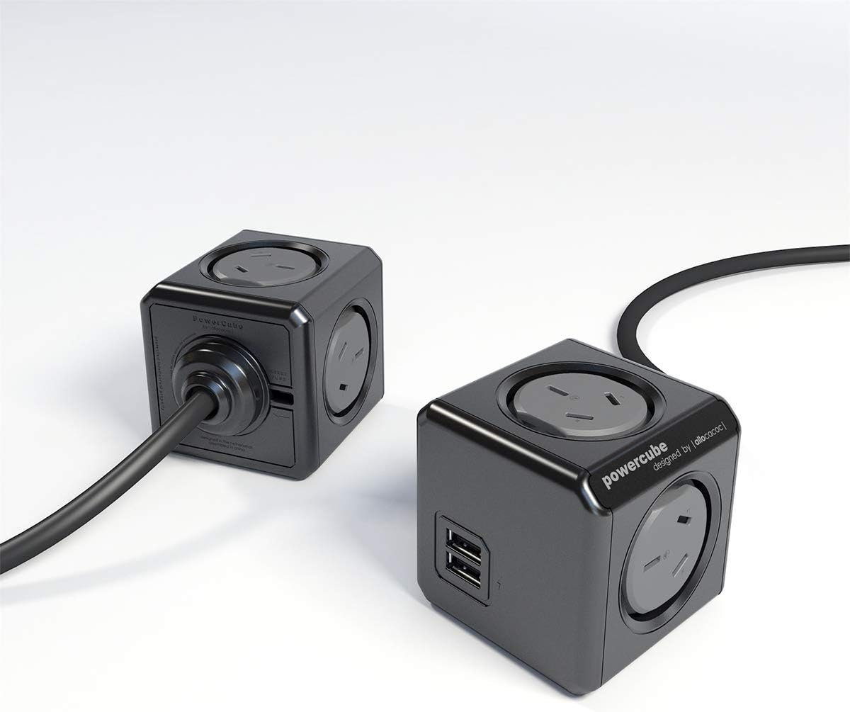 Allocacoc 5400AUEUPCBLACK Extended 4 Outlets Powercube with 2 USB 1.5 Meter Extension Cord, Black image number 3