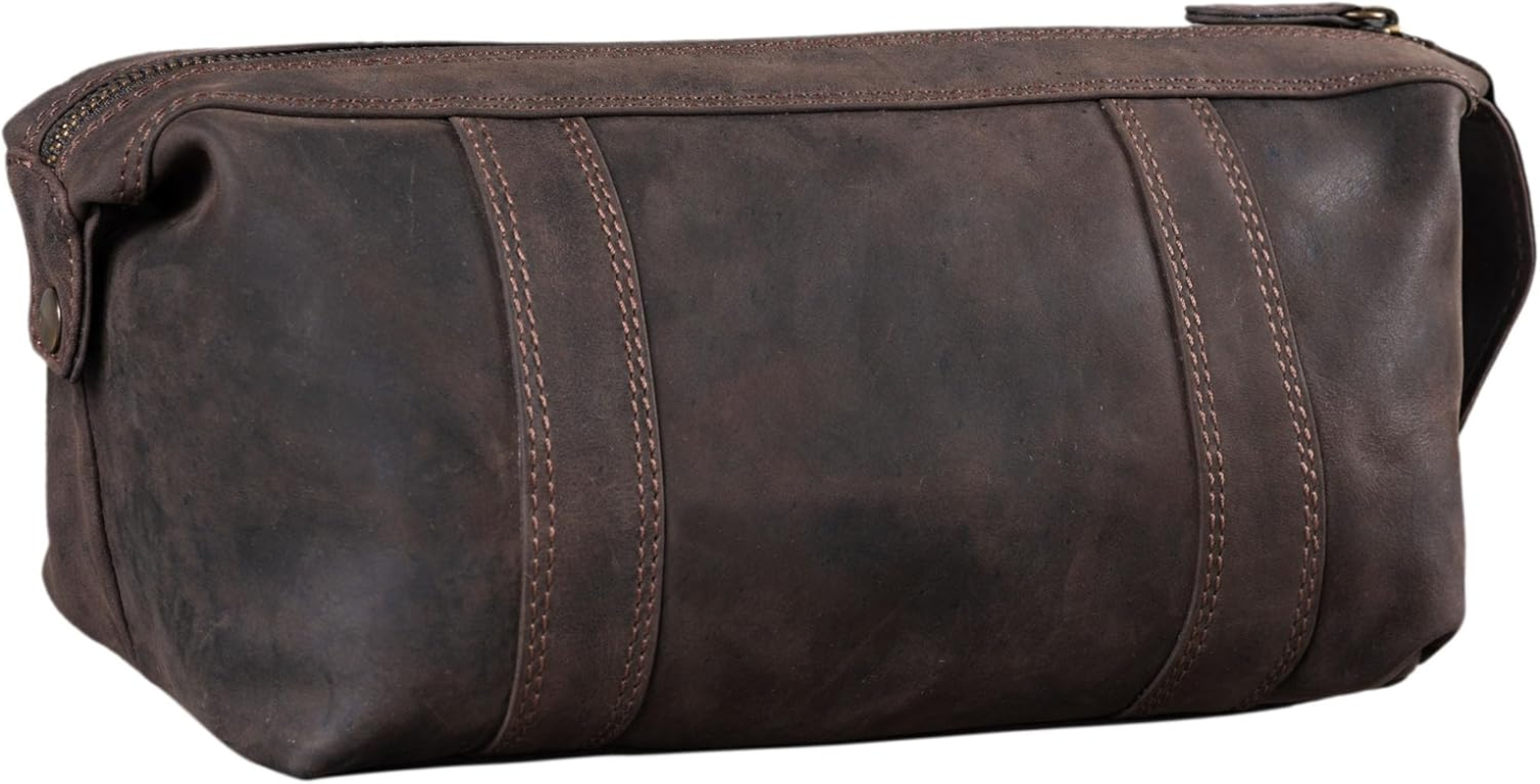 STILORD 'Bruno' Leather Toiletry Bag Vintage for Men Women Large Toiletry Bag Two Compartments Wash Bag with Handle for Travel - Dark - Brown image number 3