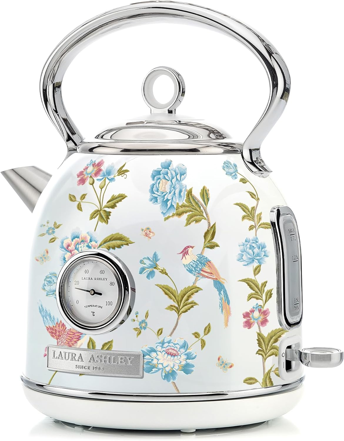 Laura Ashley Elveden White Electric Kettle 1.7L | Stainless Steel Kettle 2200W | Fast Boil Kettle Electric with Limescale Filter | Overheating & Boil Dry Protection Pyramid Retro Kettle