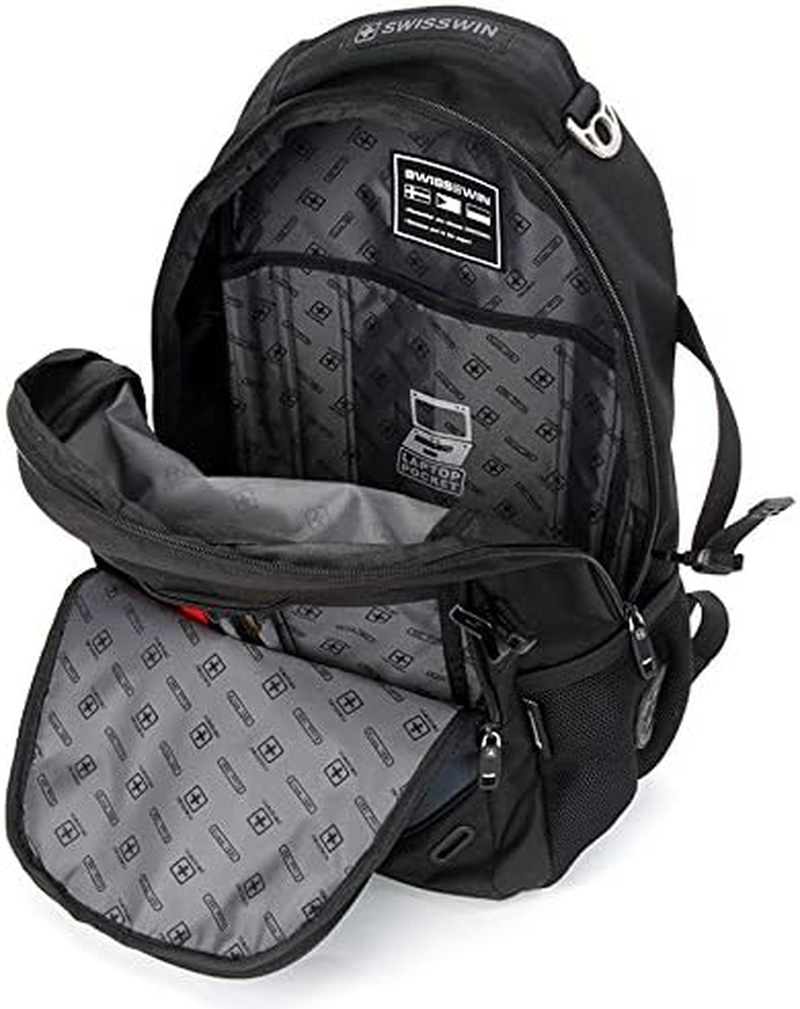 SWISSWIN Swiss Waterproof Business Backpack Travel Backpack College School Backpack Casual Daypack Daily Shoulder Bag SW9031 Black 15 Inch Laptop Notebook Backpack for Men Womens Boys Girls image number 6