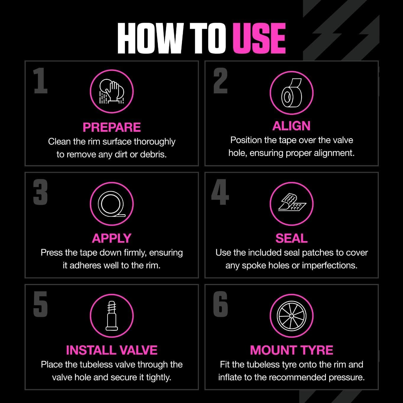 Muc-Off Tubeless Rim Tape, 28Mm - Pressure-Sensitive Adhesive Rim Tape for Tubeless Bike Tyre Setups - 10 Metre Roll with 4 Seal Patches image number 2
