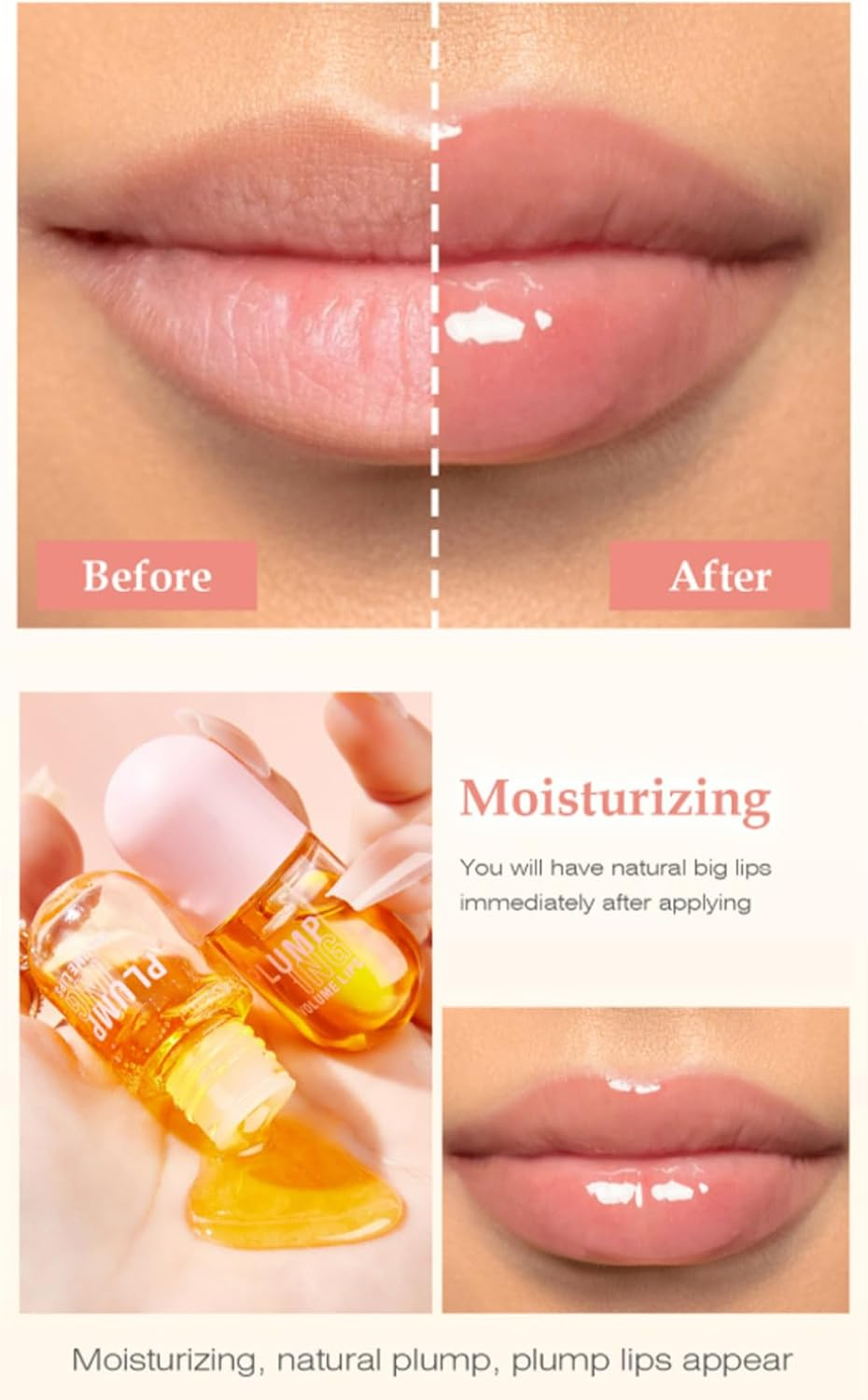 FEESHOW 2-Piece Ginger Lip Oil Set, 8Ml Daily Conditioning Plumper for Hydrated Fuller Looking Lips Yellow One Size image number 1