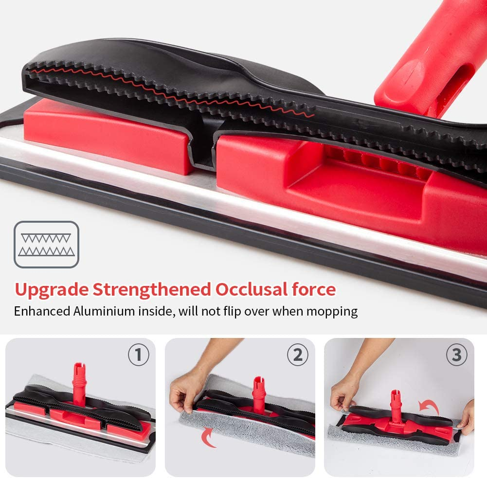 MEXERRIS Microfiber Floor Mop for Hardwood Cleaning - 360 Rotating Dust Wet Mop with Stainless Steel Handle 4 Reusable Washable Mop Pads Cloth and 1 Scraper Flat Mops for Hardwood Laminate Tiles image number 1