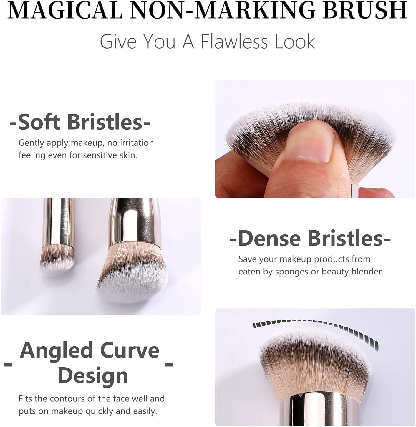 Under Eye Concealer Brush & Foundation Brush for Liquid Makeup, 2PCS Dense Synthetic Angled Blending for Makeup, Concealer Blending Brush, under Eye Concealer Brush Cream and Setting Powder image number 5