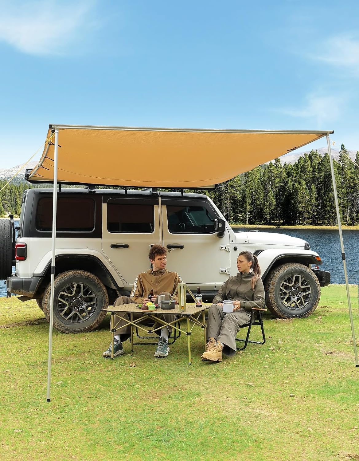 JOYTUTUS Car Side Awning 2.5X3M Roof Rack Pull-Out Sun Shade UV50+, Weatherproof 4X4 Side Awning for Camping, Car Sunshade with Adjustable Hardware, Quick Set-Up, Suv/Truck/Van/Jeep image number 2