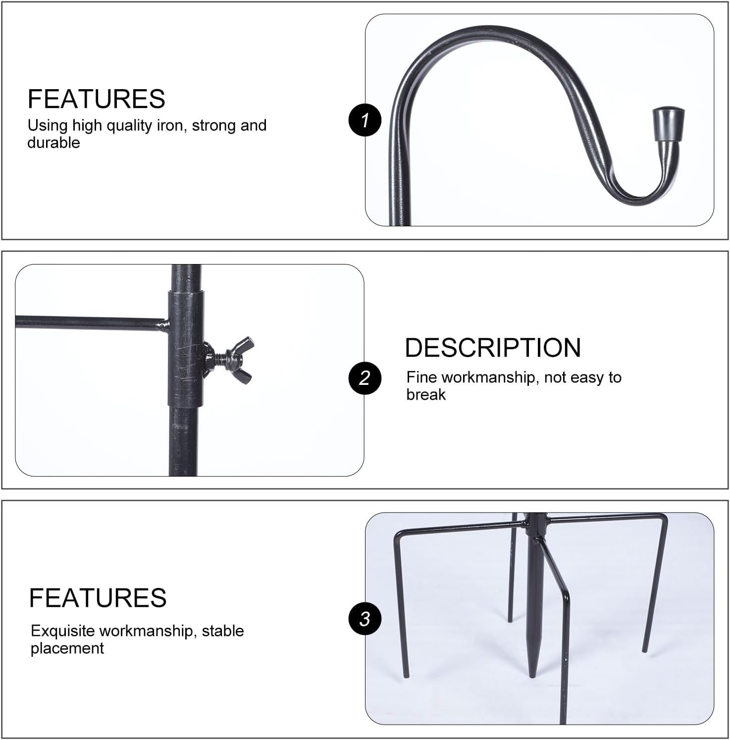 1Pc Floor Outlet Flagpole Shepherd Hook Wind Chime Hanger Windchime Hanger Outdoor Pot Outdoor Plant Hanger Stand Streetlamp Hanger Garden Hanger Streetlamp Holder Black Happyyami