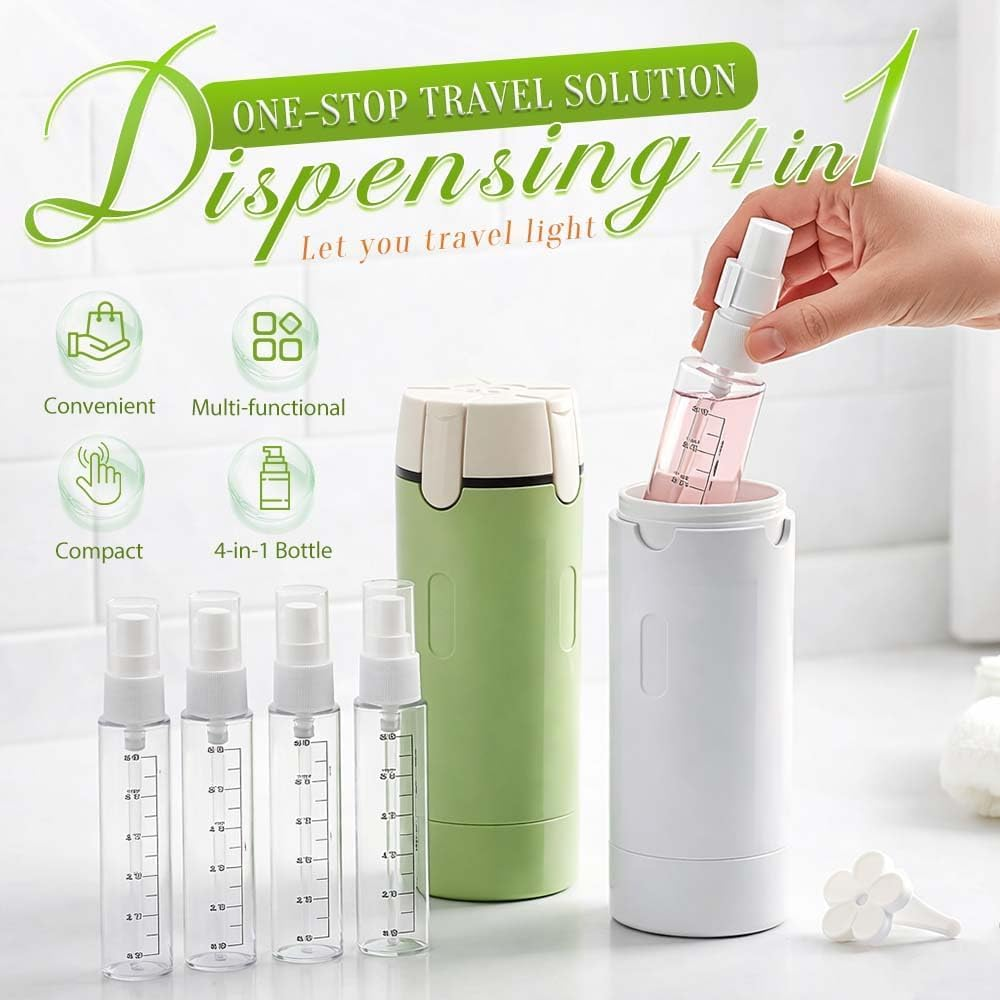 4-In-1 Travel Dispenser Bottle, Refillable Leak-Proof Portable Toiletry Containers for Shampoo, Conditioner, Lotion and Soap, Compact Travel Size Bottle Set (White) image number 4