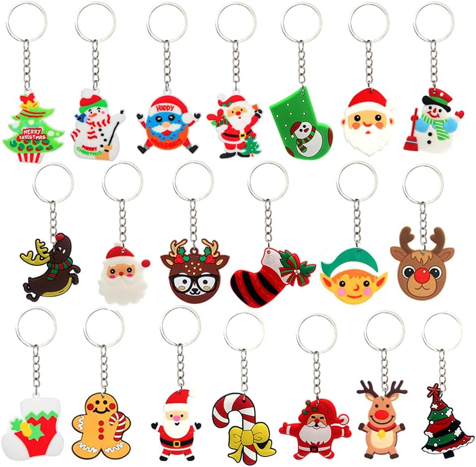 20 Pcs Colorful Keyring for Kids Teens,Christmas Theme Keychains for Backpacks Bags,Cute Keychain for Girls Boys Women Adult Party Supplies Birthday Gifts image number 3