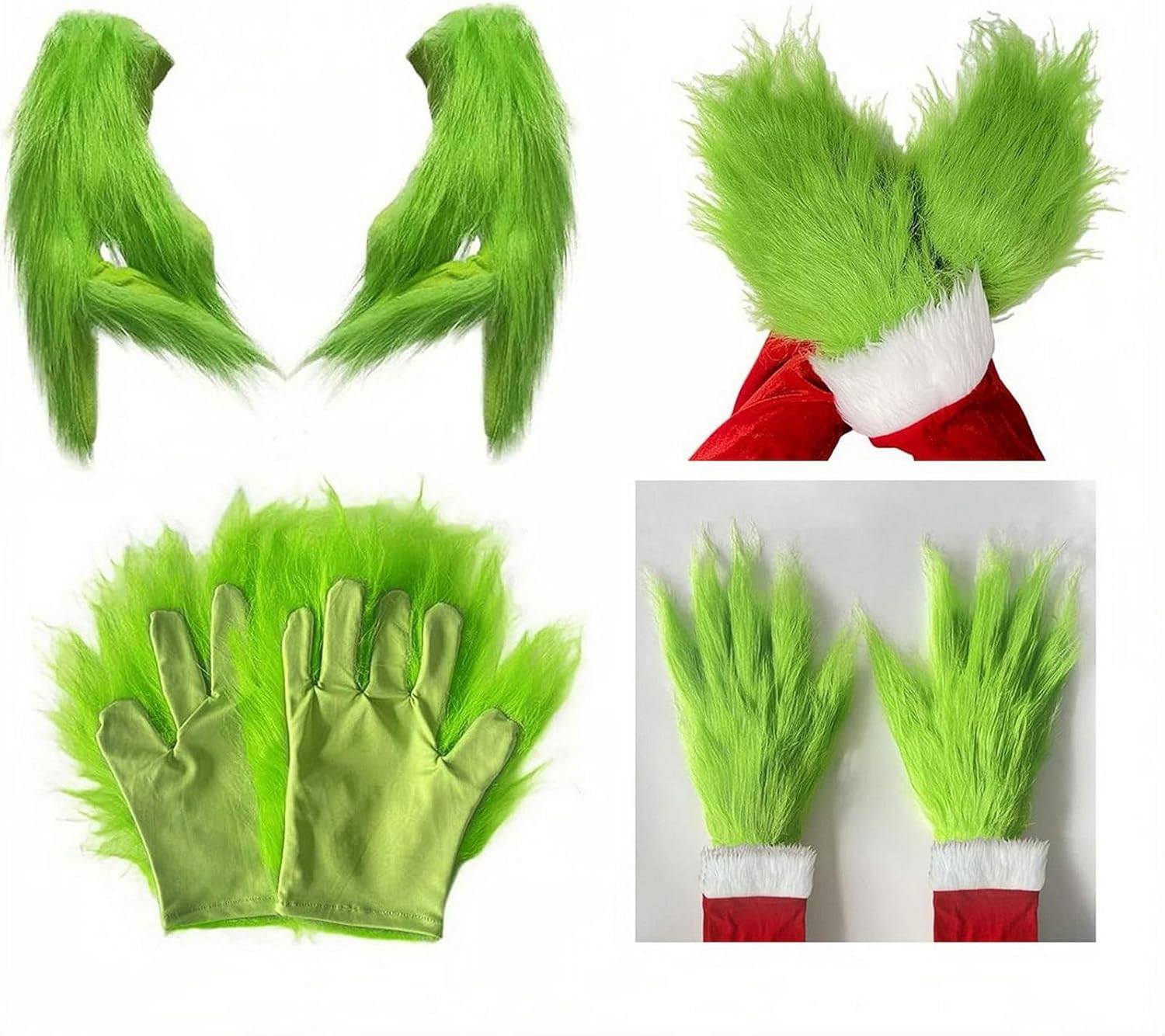 Christmas Grinch Mask, HFAN Grinch Decorations, Christmas Mask and Gloves with Red Hat Anime Cosplay, Grinch Costume for Halloween Xmas Funny Carnival Party Full Face Latex Helmet Costume Props image number 5