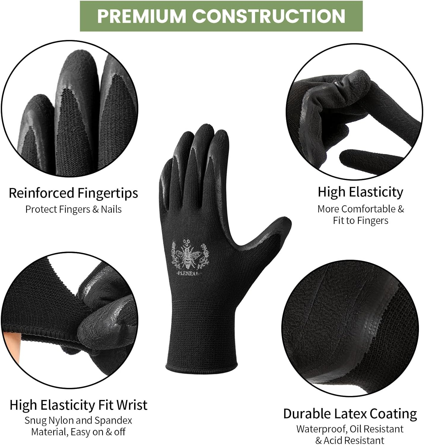 Pleneal Gardening Gloves for Women Men - 6/3 Pairs Garden Gloves with Grip, Latex Coated Working Glove, Medium Size image number 1