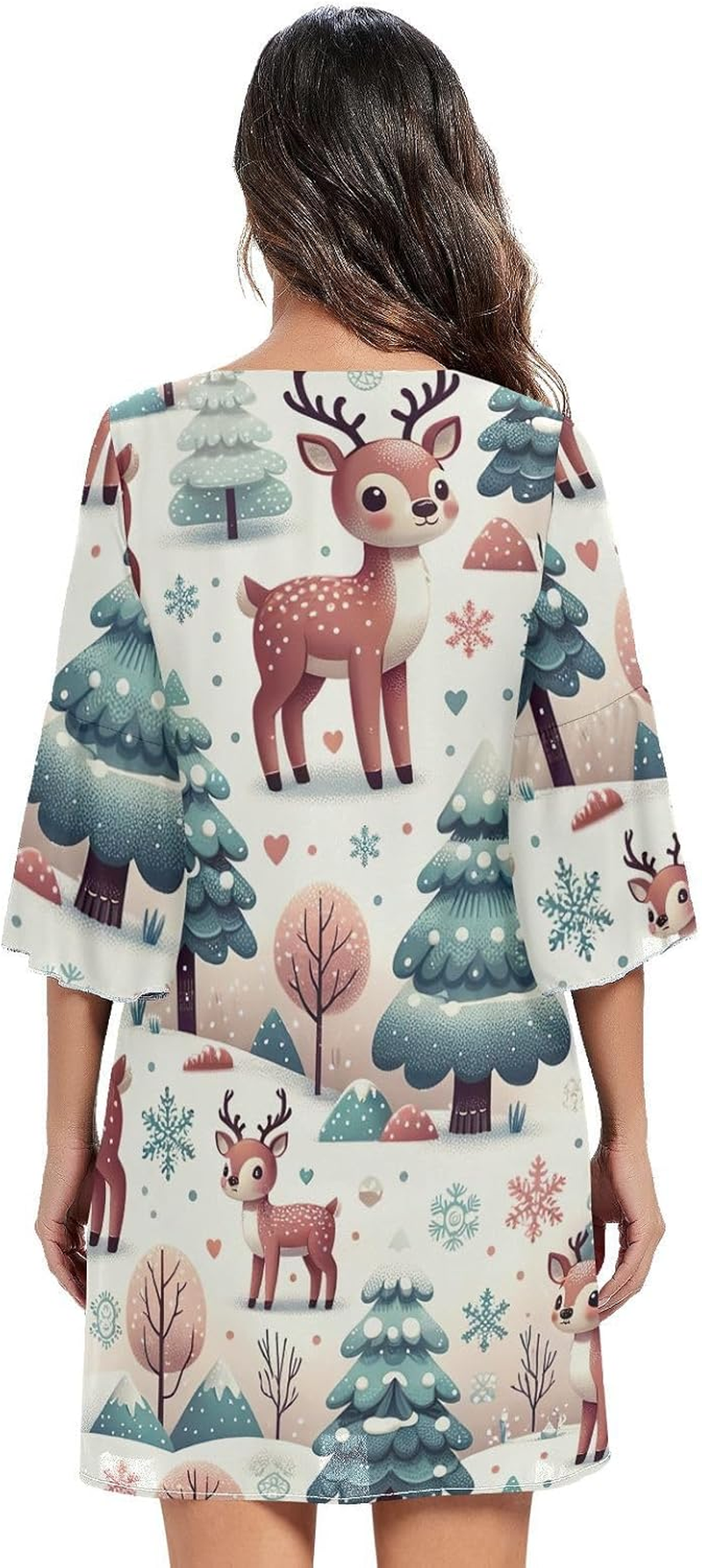 Playful Cute Deer Elegant V Neck Dress 3/4 Sleeve Maternity Dress Party image number 2