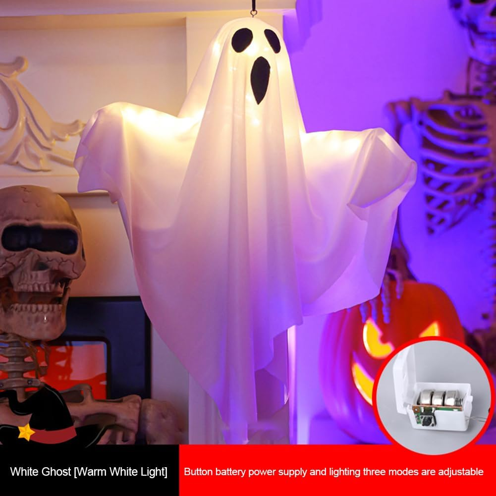 Generic Spooky Ghost Halloween Decor IP65 Waterproof Halloween LED Hanging Ghost Light Halloween Glowing White Ghost for Halloween Garden Home Decor image number 2