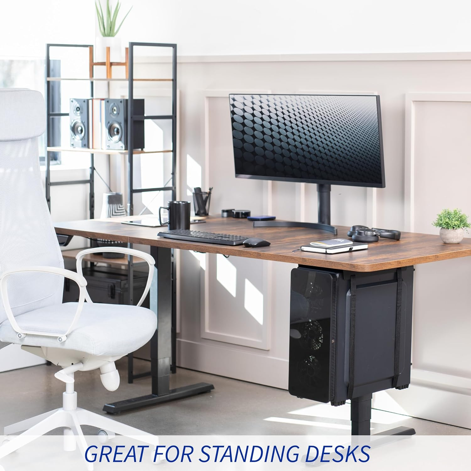VIVO Under-Desk and Wall Mount PC Adjustable Strap and Steel Bracket Holder, Computer Case Carrier, Black, MOUNT-PC02S