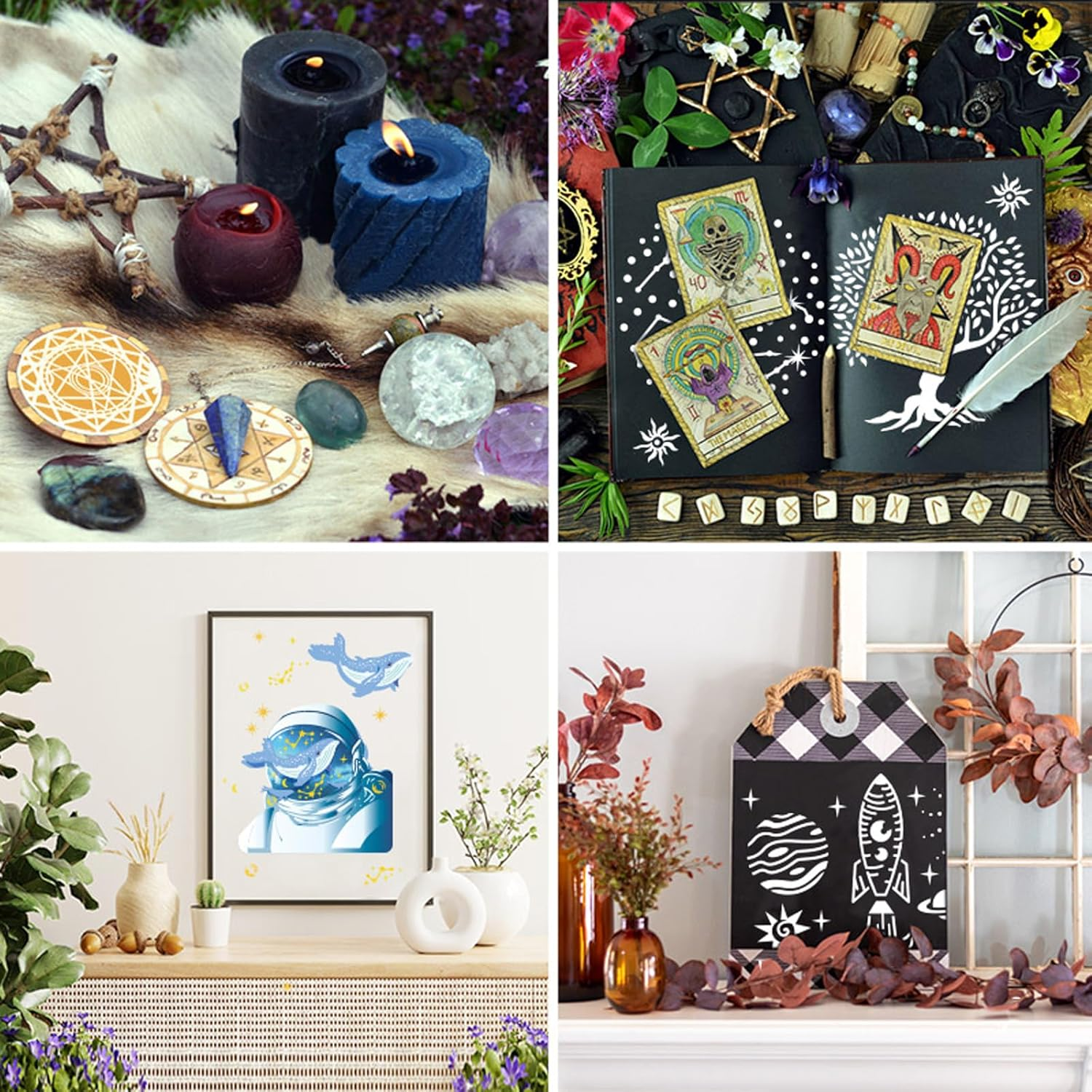 Meagtlva Reusable Stencil, Drawing Painting Stencils Set, Stencils and Templates for Floor Wall Tile Fabric Furniture Painting,Home Decor DIY Supplies (16Pcs-Space Galaxy) - 12Pcs-Butterfly image number 2