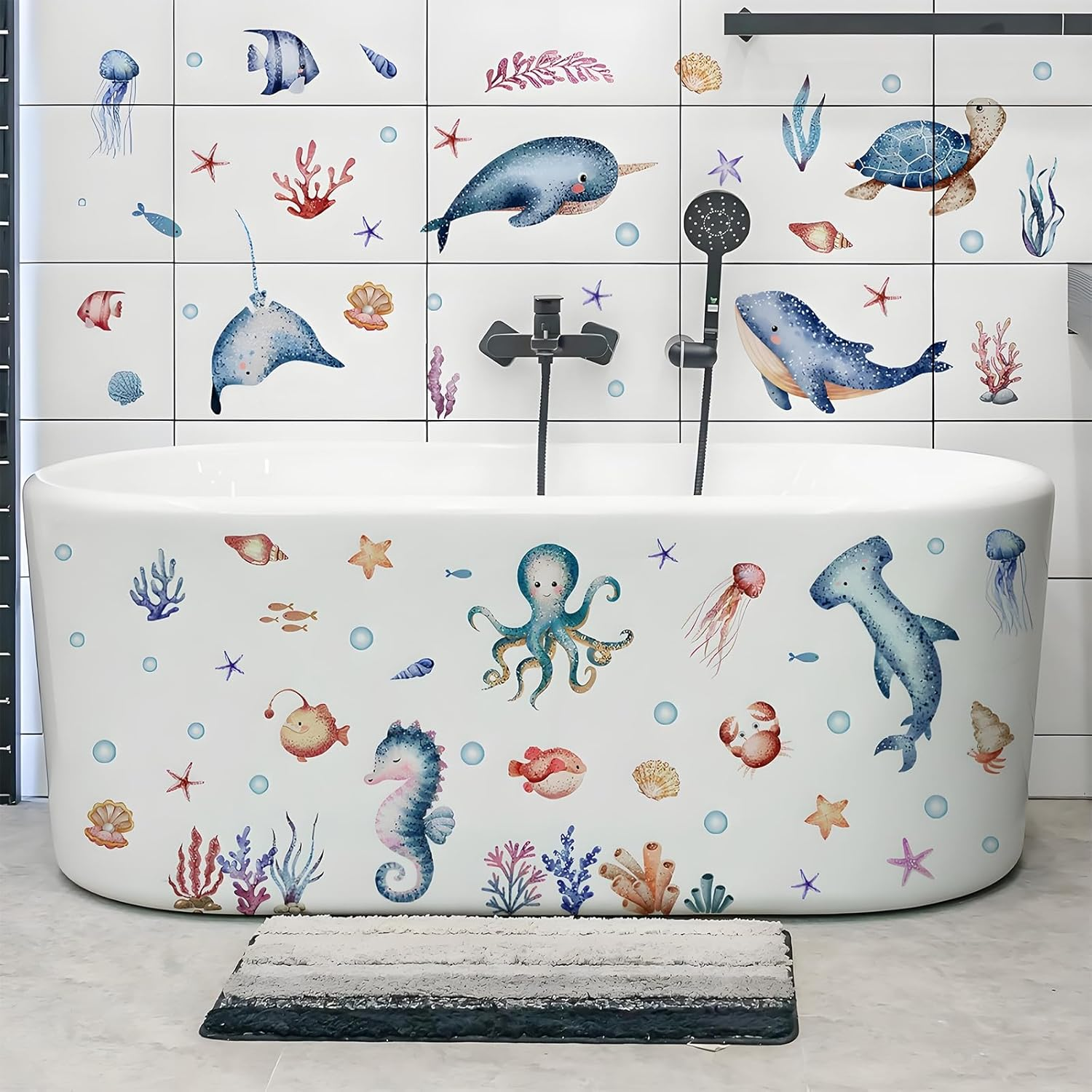 Ocean Wall Stickers - Removable, Peel and Stick, Wall Decor for Boys and Girls Bedroom, Living Room, Bathroom, Nursery, Playroom, Underwater Ocean Decor image number 1