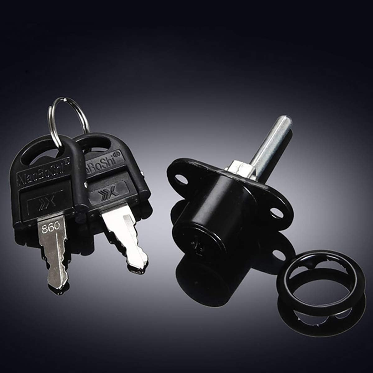 1X Drawer Lock Desk Wardrobe Cabinet Plunger Lock, Cylinder Lock with 2 Keys, Zinc Alloy Chrome Finish,16/19Mm, Silver/Black