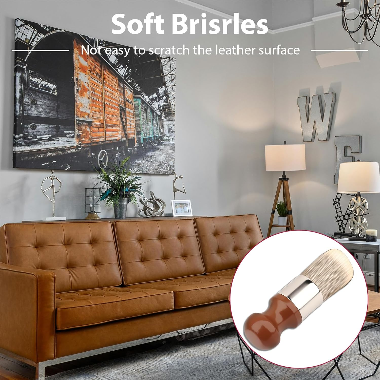 Salve Brush for Furniture, Wood & Leather Cleaning Brush with Comfortable Handle Soft Nylon Bristles Wax Brushing Tool