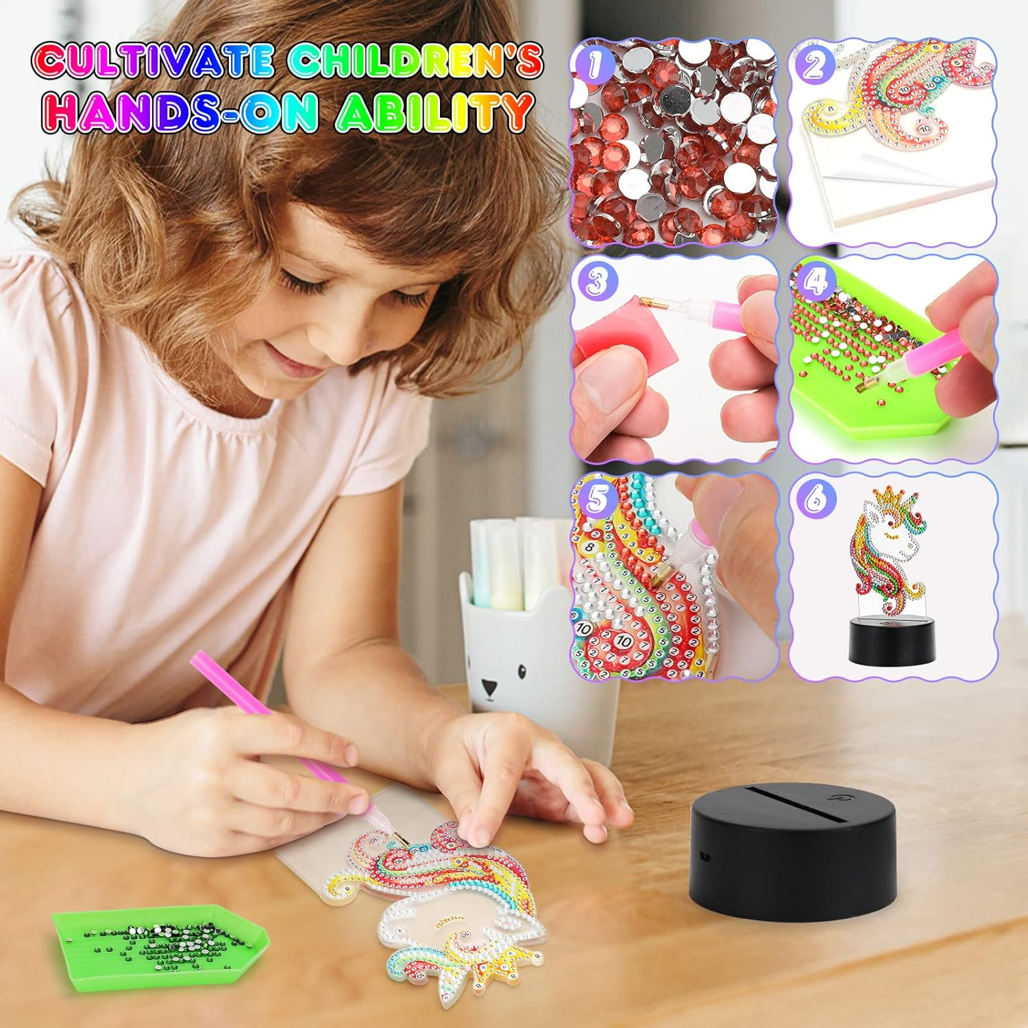 Girls Toy for 4 5 6 7 8 Year Old Kids Boy Girls Gift, Diamond Painting Kits for 5-9 Years Old Boy Girls 3D Diamond Art and Craft Kits Age 5-8 Girls Birthday Gift Unicorn Toy for 4-7 Year Old Girl image number 6