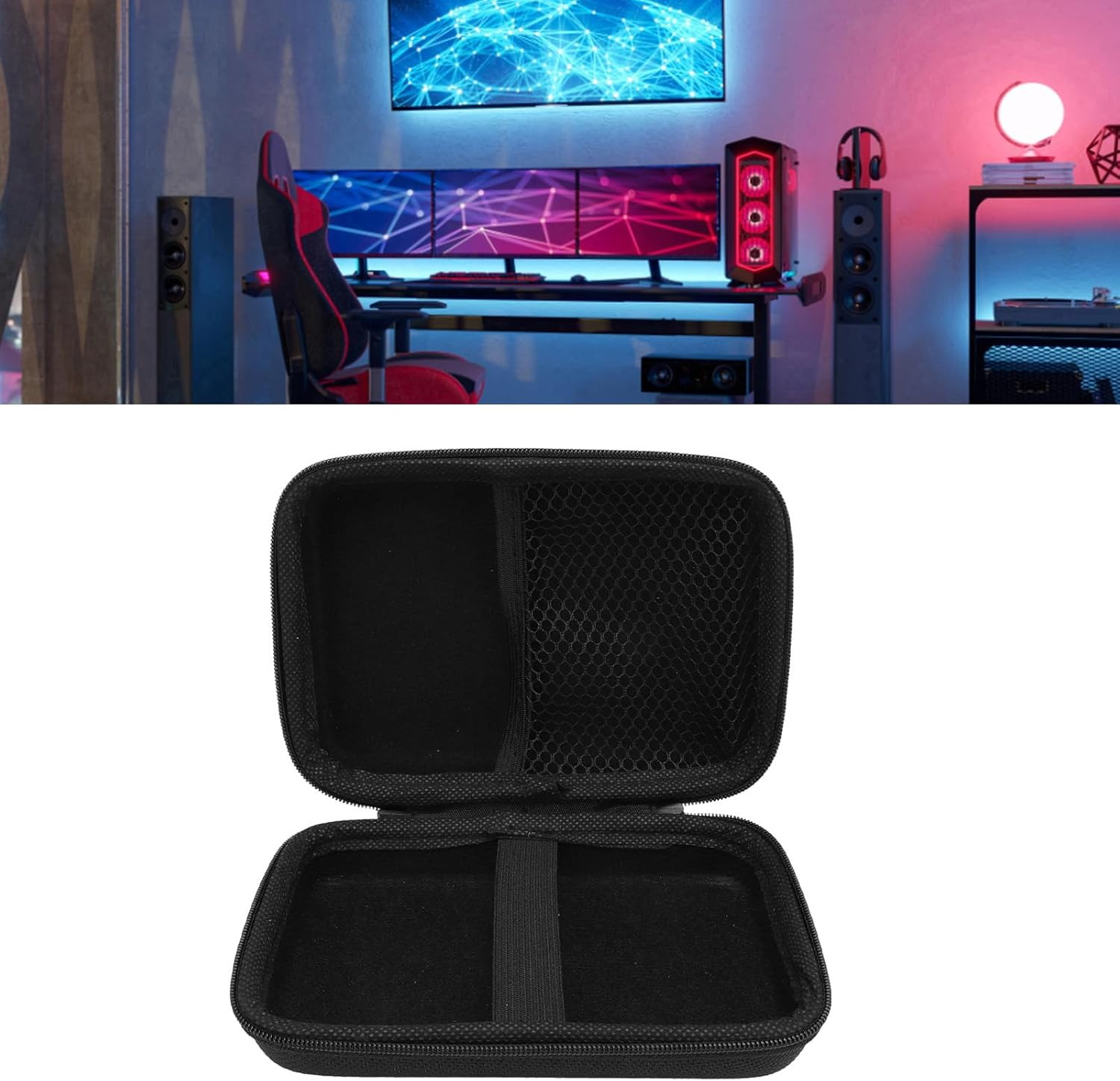 Game Console Carrying Bag, EVA Shell Protective Case with Interior Mesh Pocket for Accessories, Lightweight Compact Design, Dual Zip for Quick Access