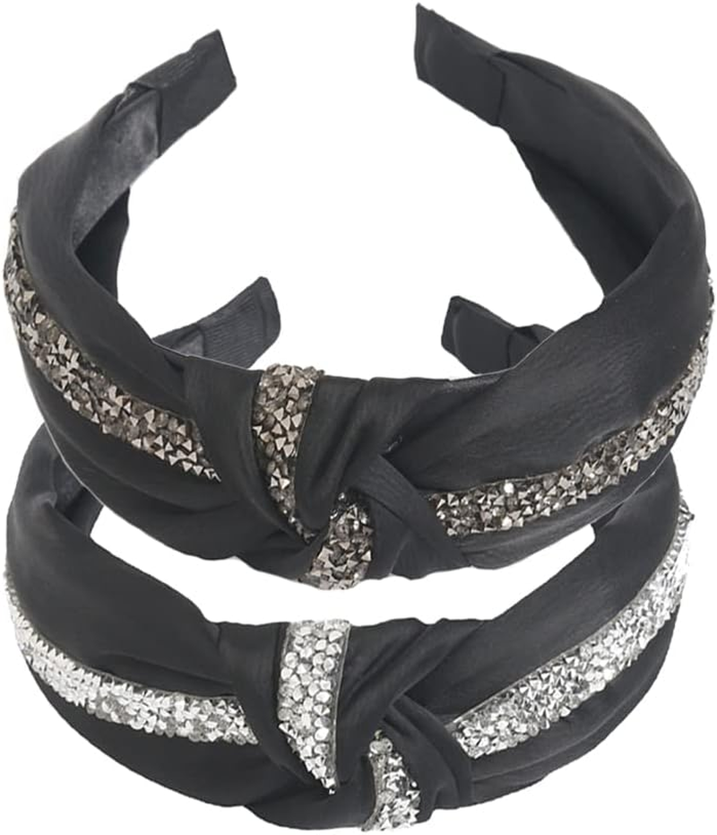 Boho Bow Tie Knotted Fabric Headbands Knotted Hair Bands Elastic Fabric Headgear Vintage Flower Headband Turban Headband for Women (Beadde) 2 Pieces